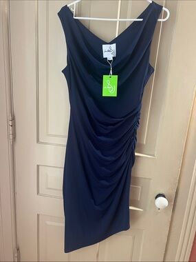 Sam Edelman SZ 10 Navy Sleeveless Cowl Neck Ruched cocktail Dress